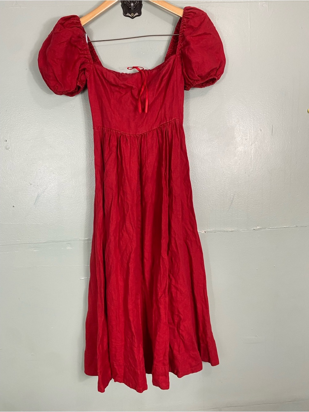 Reformation Marella Linen Dress Midi Red Size 2 - Picture 2 of 13